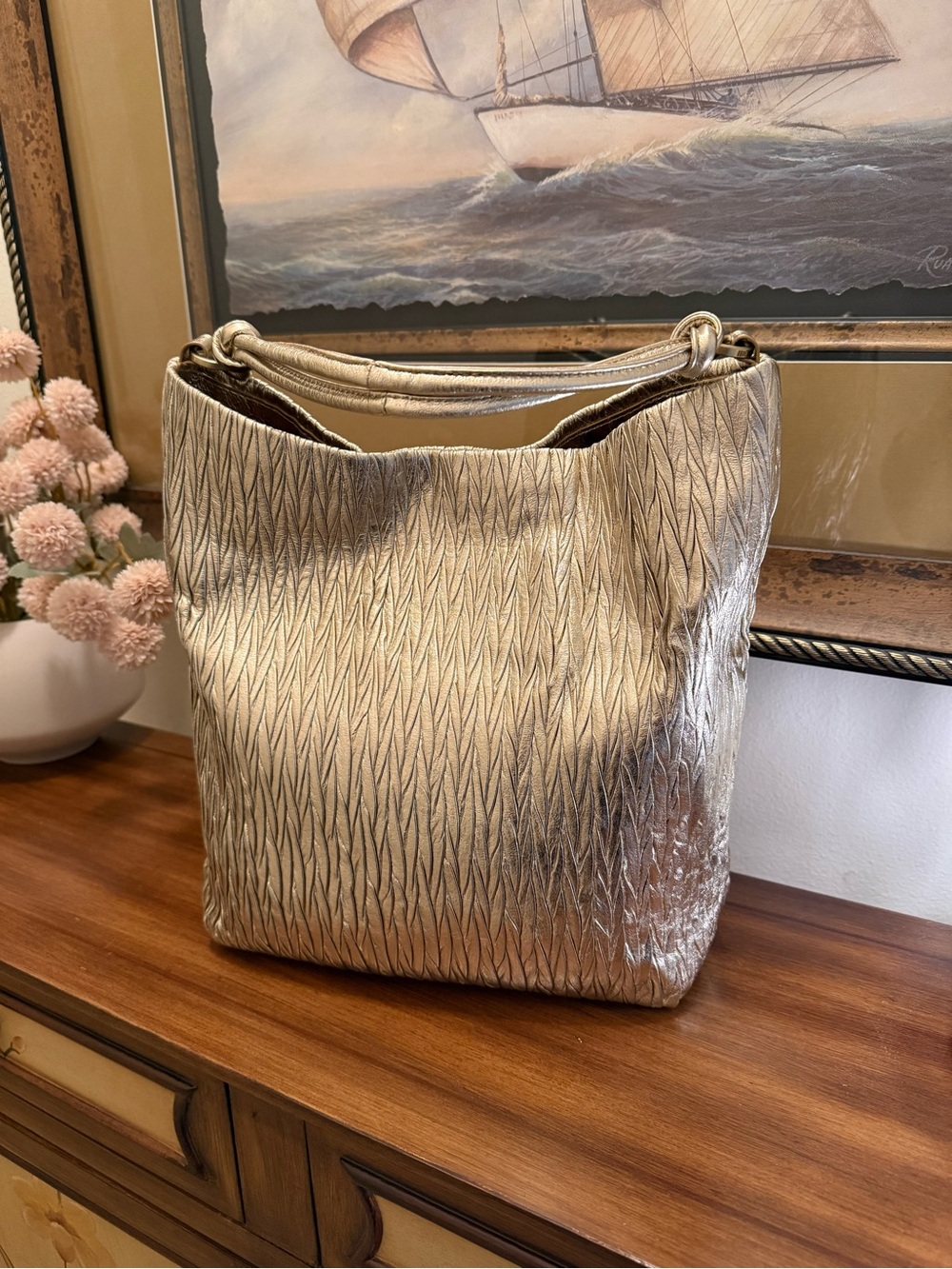 HOBO BRAND Metallic Gold Textured Hobo Bag